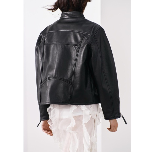 Zara zippered leather jacket ZW collection - Picture 6 of 11